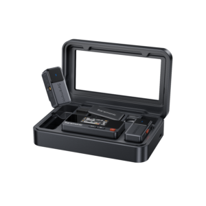 Saramonic Air con estuche de carga abierto y sistema completo